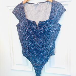 Purple Sweetheart Neckline V w/ Boning Soft BodySuit Anima Print Pink Sz Medium